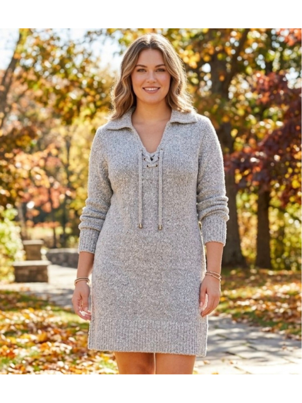 Women’s Free People Milena Gray Mini Sweater Dress Long Sleeved Knit size Large